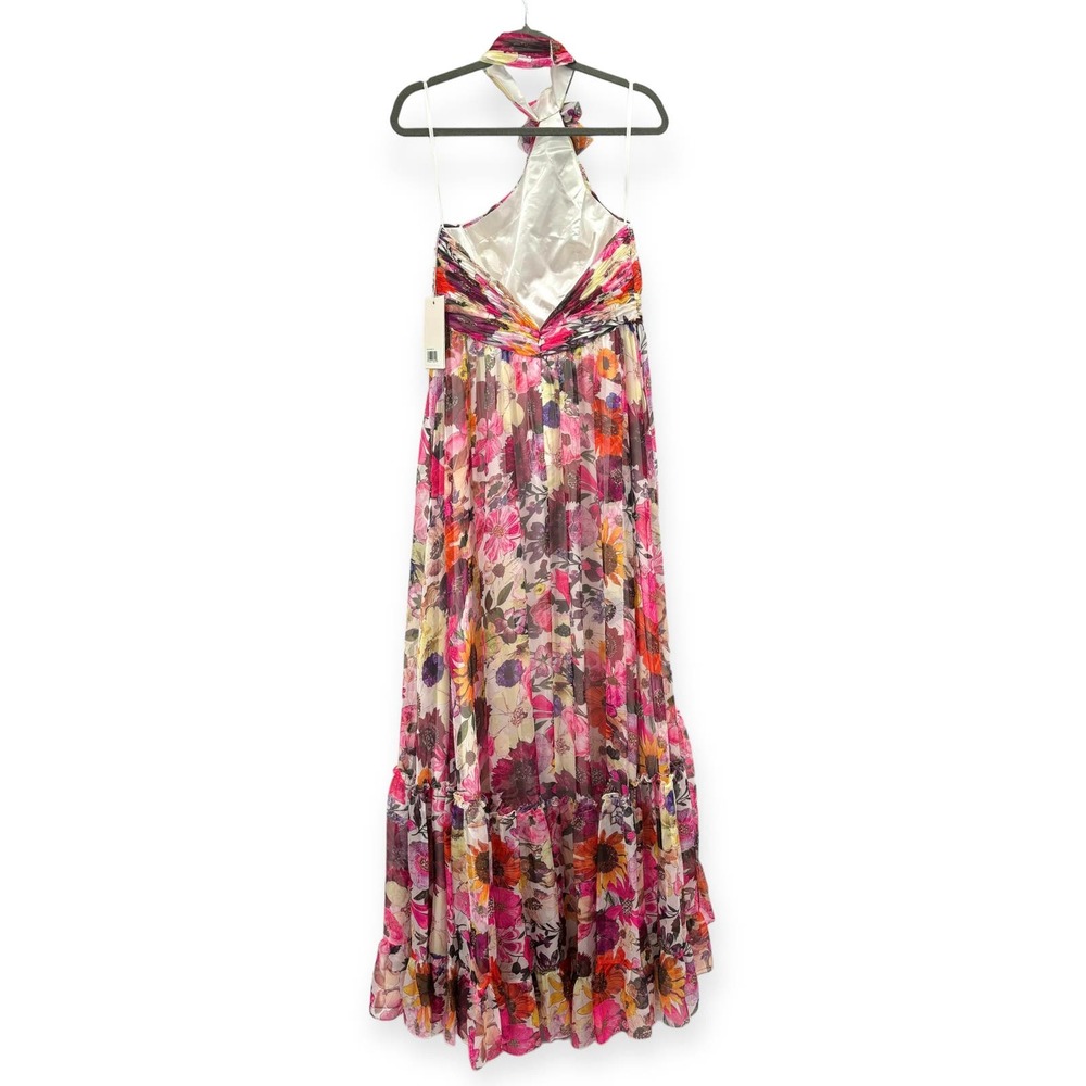 Sold. Mac Duggal NEW Asymmetrical Ruffled Halter Floral Chiffon Gown Size 10 - Picture 11 of 16